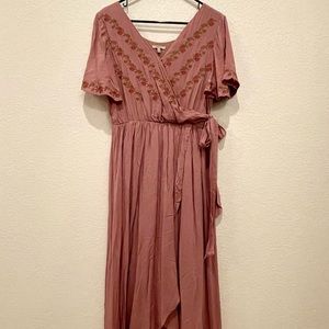 JODIFL Pink Wrap Dress with Embroidered Details
